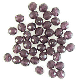 Amethyst Purple Czech Glass Beads: 10mm Faceted Round, 8" Strand (20 pieces)