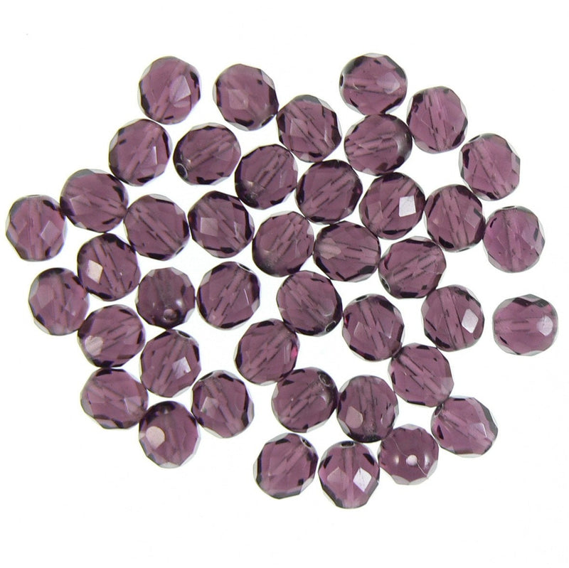 Amethyst Purple Czech Glass Beads: 10mm Faceted Round, 8" Strand (20 pieces)