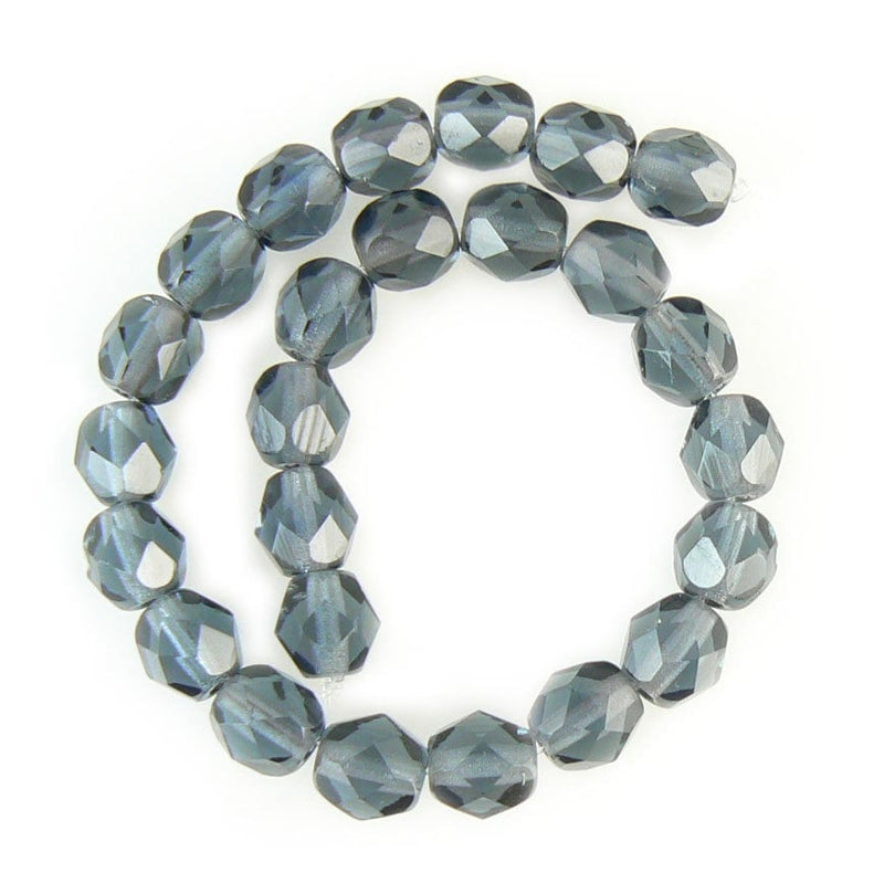 Montana Blue Czech Glass Beads: 6mm Faceted Round, 6" Strand (25 beads)