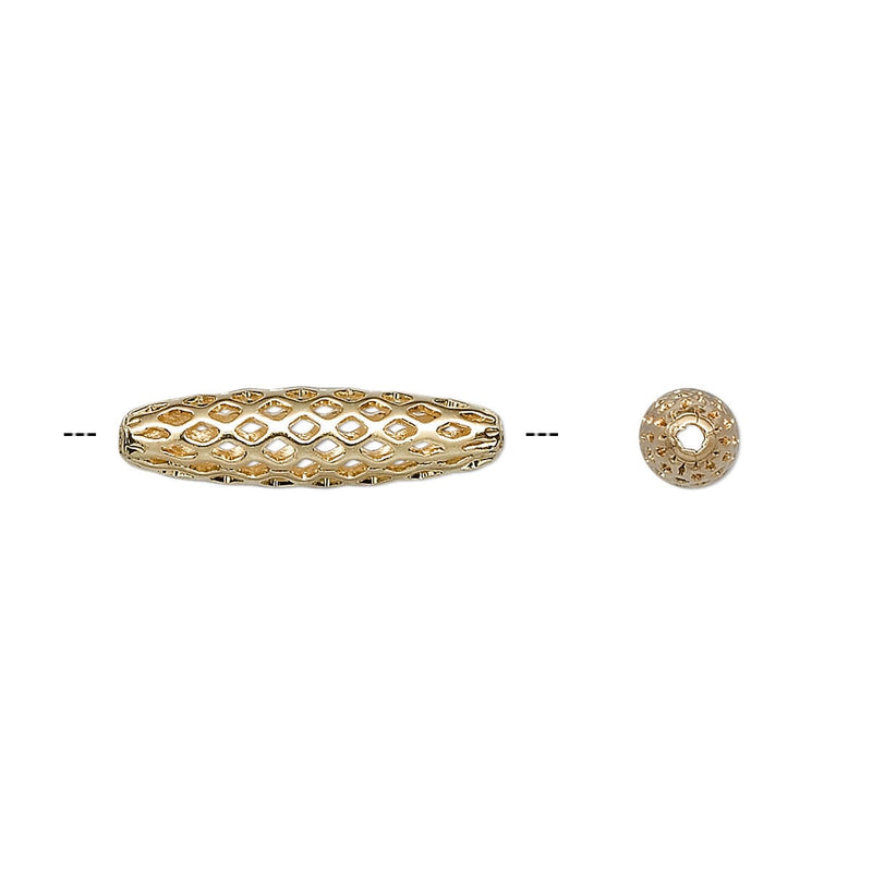 Gold Plated Brass Oval Beads: 19x5mm Open Weave Cut Out (10 pcs)