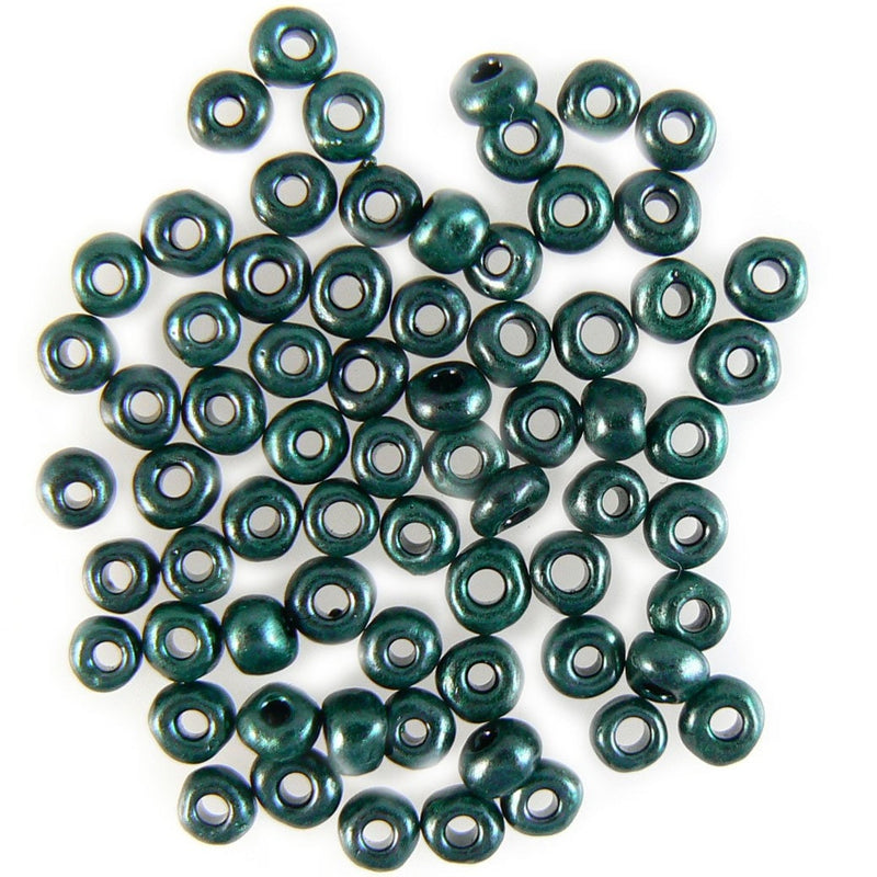 Metallic Opaque Green Seed Beads: Size 8/0 Glass Beads, 20g