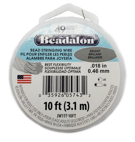 Beading wire: Beadalon, 49 strand ,.018" (.46mm) dia., coated stainless steel, "bright" color, 10' spool (3.1 m)