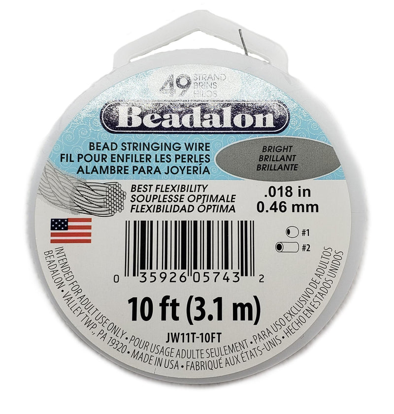 Beadalon 49 Strand Beading Wire018" (.46mm) diameter: Bright Stainless Steel, 10 ft