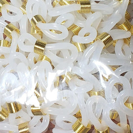 Eyeglasses Holder Ends: Frost Clear with Gold Coil, 24 Pcs