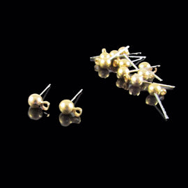 Gold Plated 4mm Ball Earring Posts with Loop: Stainless Steel Post, (12 pcs)