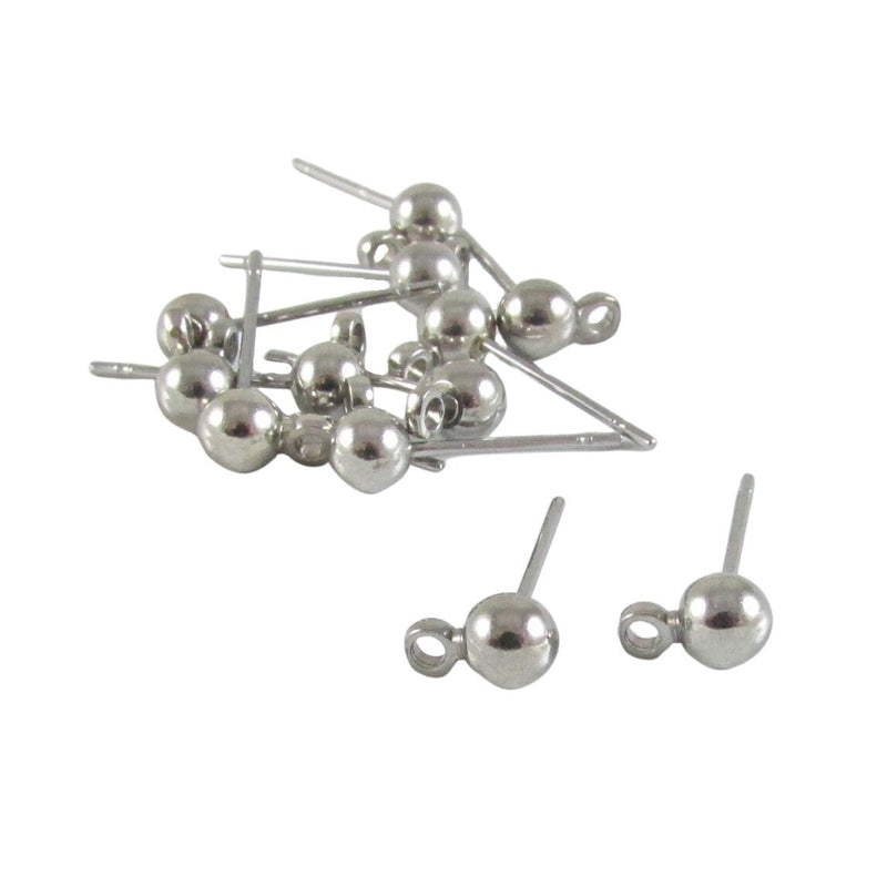 Silver Tone Stainless Steel Earring Posts with 4mm Ball (6 Pairs)