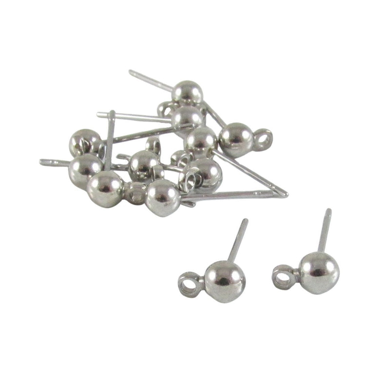 Silver Tone Stainless Steel Earring Posts with 4mm Ball (6 Pairs)