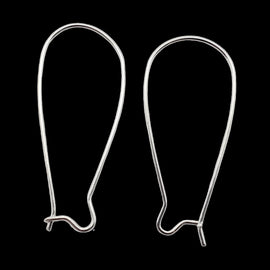 Silver Plated Brass 33mm Kidney Earwires: Lead and Cadmium Free, 100 pcs