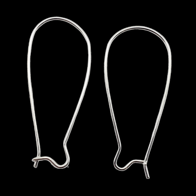 Silver Plated Brass 33mm Kidney Earwires: Lead and Cadmium Free, 100 pcs
