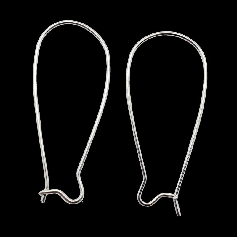 Silver Plated Brass Kidney Ear Wires: 33mm, Lead & Cadmium Free (24 Pcs)
