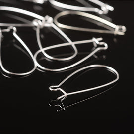 Silver Plated Brass 33mm Kidney Earwires: Lead and Cadmium Free, 100 pcs