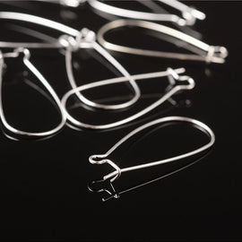 Silver Plated Brass 33mm Kidney Earwires: Lead and Cadmium Free, 100 pcs