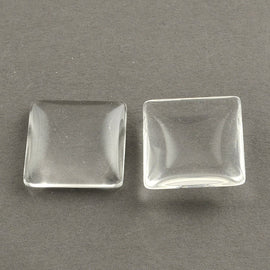 Square Clear Glass Cabochons: 25mm, 5-6mm Thick, 25 pcs