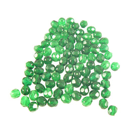 Emerald Green Faceted Glass Beads: 6mm Czech Fire Polished, 8" Strand