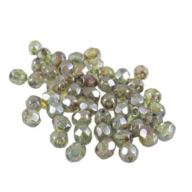 Luster Peridot Green Czech Glass Beads: Faceted 4mm Round, 8" Strand