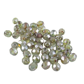 Luster Peridot Green Czech Glass Beads: Faceted 4mm Round, 8" Strand