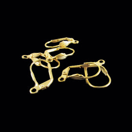 Earwires: leverback, shell front, gold plated brass, 19 mm x 12 mm, 10 pcs.