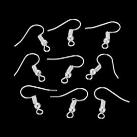 Silver Plated Fishhook Earwires: 18mm w/ 3mm Ball, 20 Gauge (48 ct)