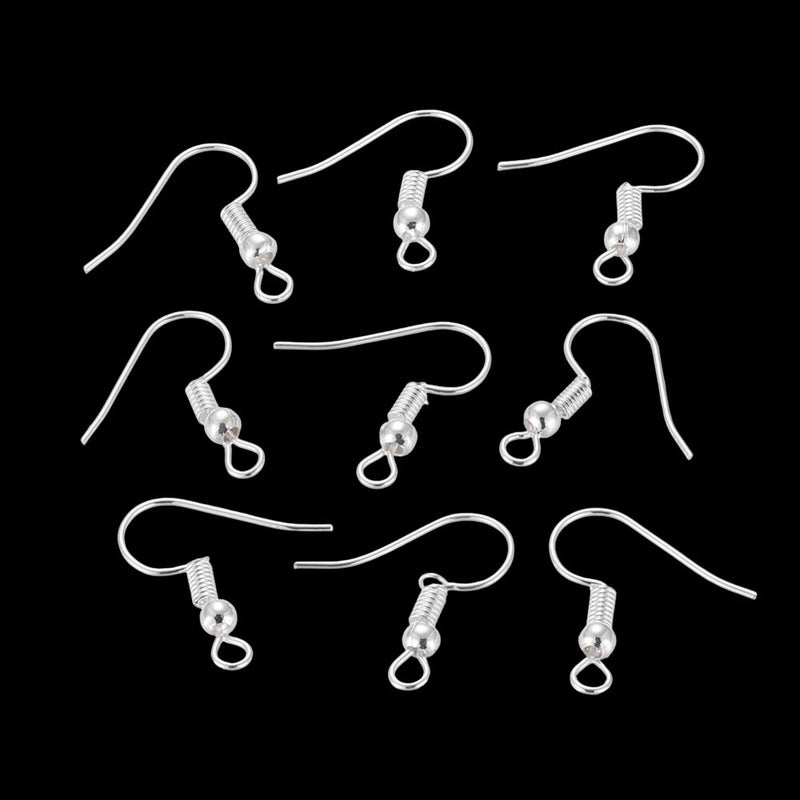 Silver Plated Fishhook Earwires: 18mm w/ 3mm Ball, 20 Gauge (48 ct)