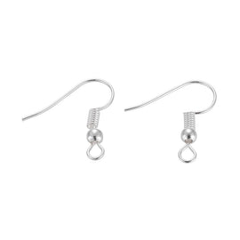 Silver Plated Fishhook Earwires: 18mm w/ 3mm Ball, 20 Gauge (48 ct)