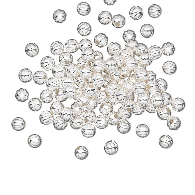 Silver Plated Corrugated Round Beads: 3mm Brass Beads (100 Pieces)