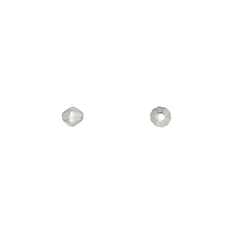 Metal beads: 4 mm corrugated bi-cone, silver plated brass, 1 mm bead hole, 50 beads