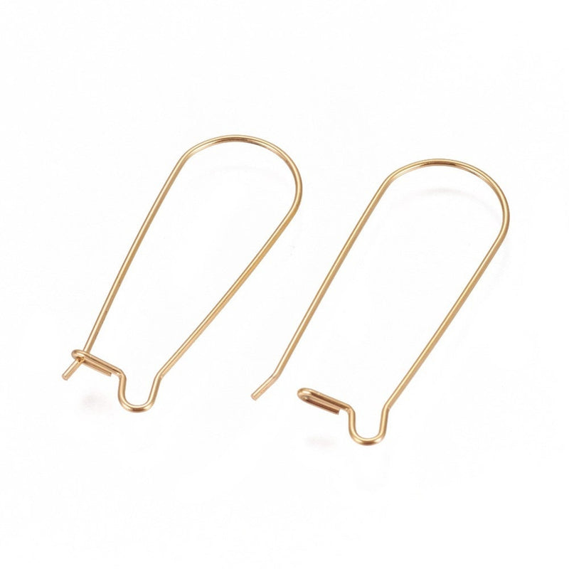 Gold Plated Stainless Steel Kidney Earwires: 33mm, 21 Gauge (24 Pcs)