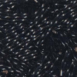 Bugle beads: Miyuki # TW401, 12 mm x 2 mm, twisted, glass, opaque black, 25 g, ~420 beads