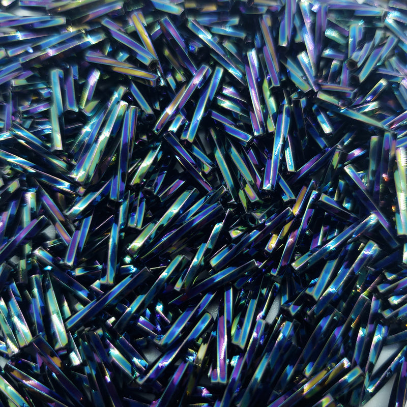 Miyuki Bugle Beads TW455: 12mm Twisted Glass, Metallic Iris Blue (25g/~420)