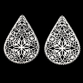 Platinum Color 40mm Filigree Teardrop Connectors: Brass Earring Pendants (10 pcs)
