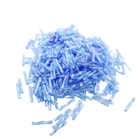 Miyuki Bugle Beads: 12mm Twisted Glass, AB Transparent Sapphire (25 g, ~420 beads) TW261AB