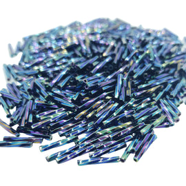 Miyuki Bugle Beads TW455: 12mm Twisted Glass, Metallic Iris Blue (25g/~420)