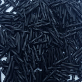 Bugle beads: Miyuki # TW401F, 12 mm x 2 mm, twisted, glass, MATTE / frosted black, 25 g, ~420 beads