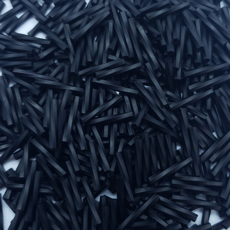 Bugle beads: Miyuki # TW401F, 12 mm x 2 mm, twisted, glass, MATTE / frosted black, 25 g, ~420 beads