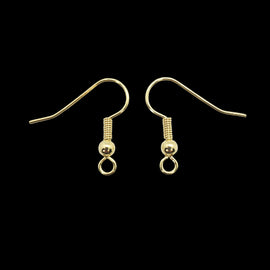 Gold Plated Fishhook Ear Wires: 19 mm, 3 mm Ball, 144 pcs