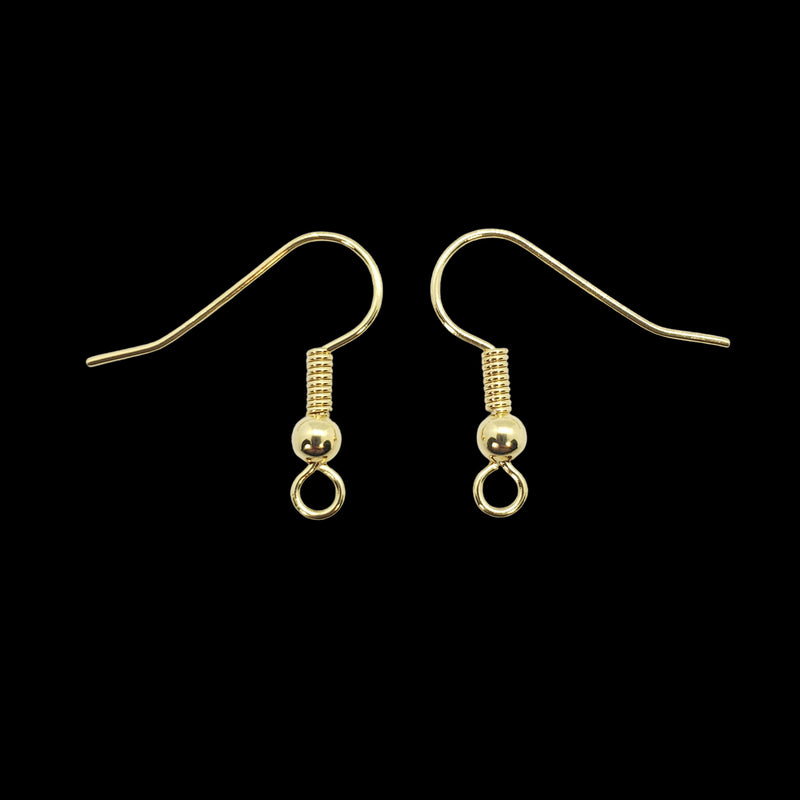 Gold Plated Fishhook Ear Wires: 19 mm, 3 mm Ball, 144 pcs
