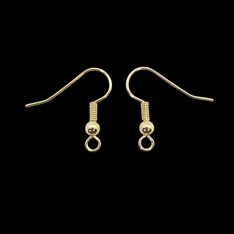 Gold Plated Fishhook Ear Wires: 19 mm, 3 mm Ball, 144 pcs