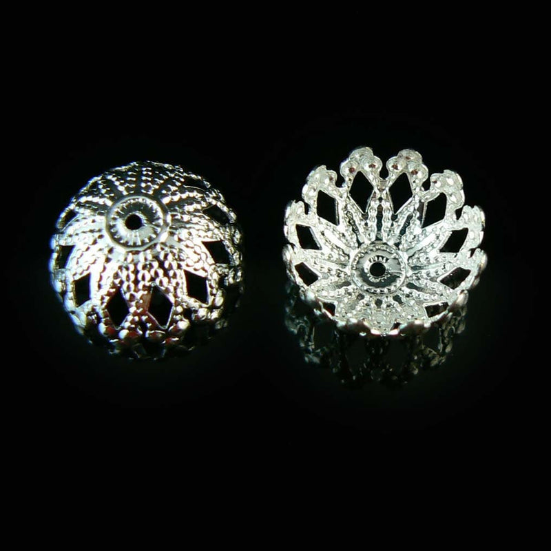 Silver Plated Filigree Bead Caps: 12x6mm Dome, Nickel Free (12 Pcs)