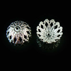 Silver Plated Filigree Bead Caps: 12x6mm Dome, Nickel Free (12 Pcs)