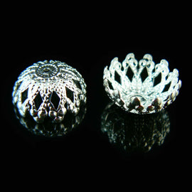 Silver Plated Filigree Bead Caps: 12x6mm Dome, Nickel Free (12 Pcs)