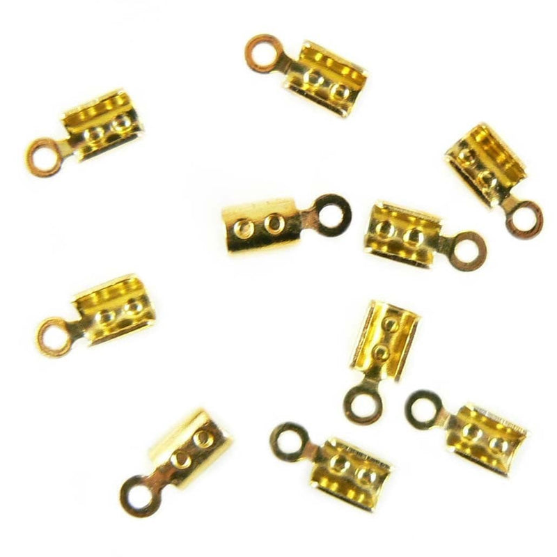 Gold Plated Fold Over Crimp Ends: for 2mm Cord, Jewelry Making (144 pcs)