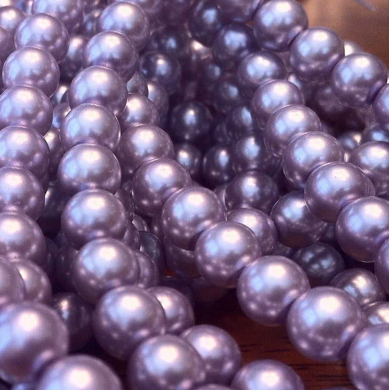 Glass pearl beads: 6mm luster lavender, 7" strand, ~30 beads