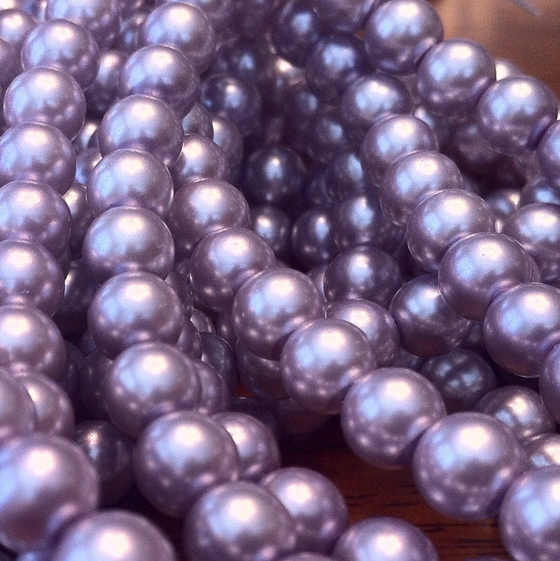 Glass pearl beads: 6mm luster lavender, 7" strand, ~30 beads