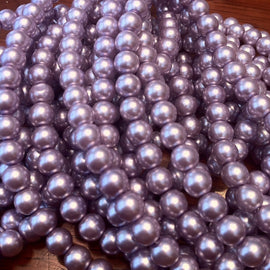 Glass pearl beads: 6mm luster lavender, 7" strand, ~30 beads