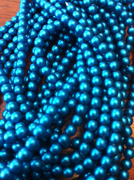 Glass pearl beads: 4 mm matte electric turquoise blue, 8" strand, 50 beads