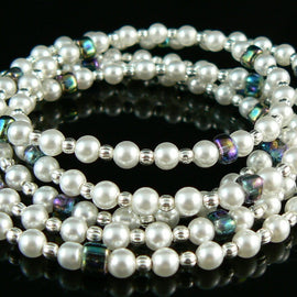 Glass pearl beads: 4 mm luster white, 7" strand, ~44 beads
