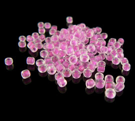 Size 8/0 Seed Beads: Clear with Dark Fuchsia Lining, 20g