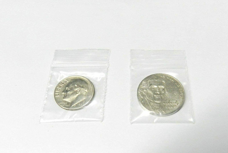 Reclosable zip top storage bags: 1" W x 1" L, clear polyethylene, 100 bags