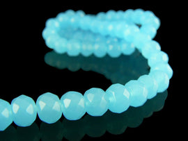 Aqua Faceted Glass Beads: 10x8mm Rondelle, 12" Strand (~42 Beads)