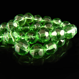 Glass beads: 12 mm faceted round, spring green, 12" strand, ~28 pcs.
